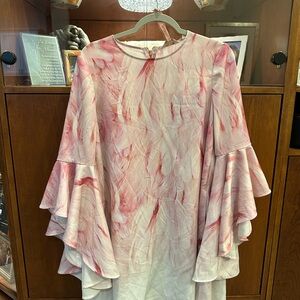 Ted Baker London Pink and White Asymmetrical Bell Sleeve Mini Dress